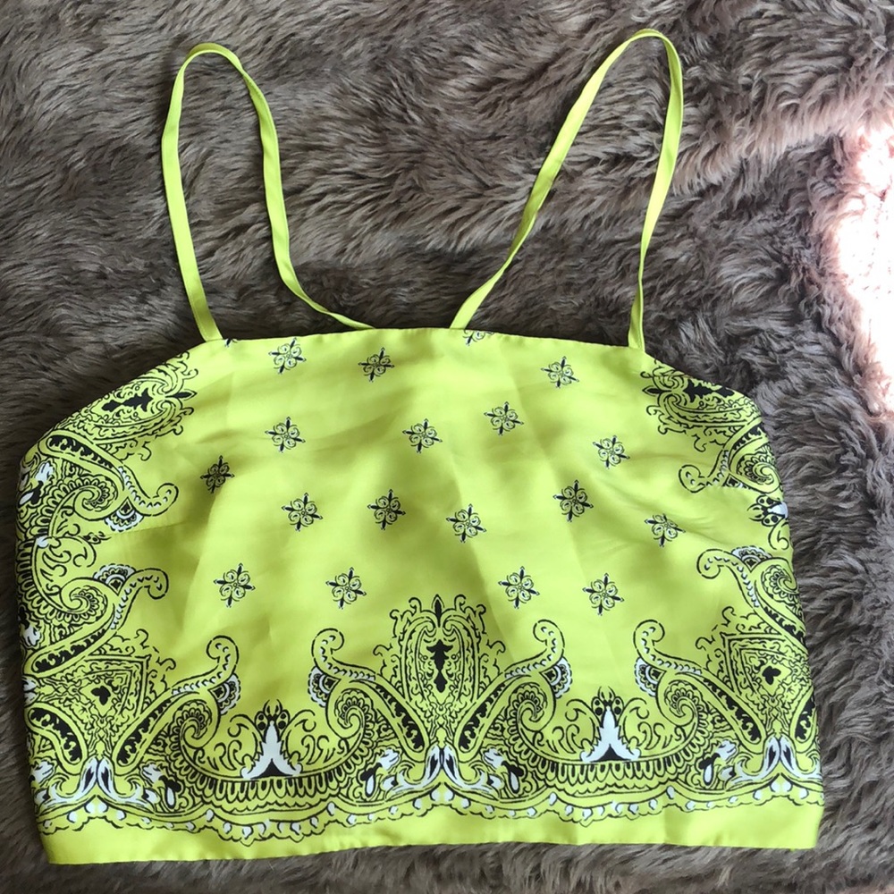 Neon green paisley print top